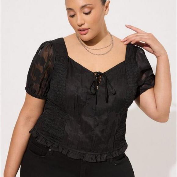 TORRID Black Cotton Clip Floral Smocked Crop
Тор.  NWT! - Picture 2 of 8